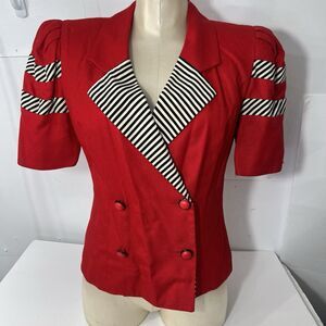 VINTAGE Richard Warren RED Short Sleeve Jacket Sz 6 double breasted 80s